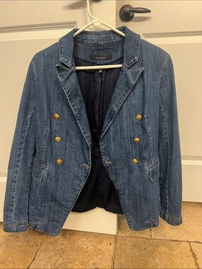 White House Black Marker Women's Double-Breasted Denim Blazer - Blue